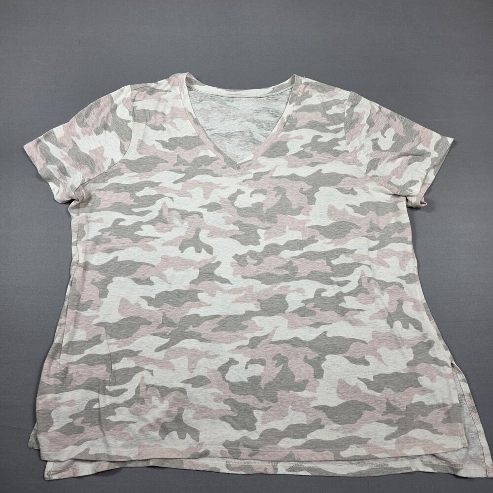 Lane Bryant Womens Pink Camo Tee T Shirt Size 18/20 Short Sleeve Casual V Neck
